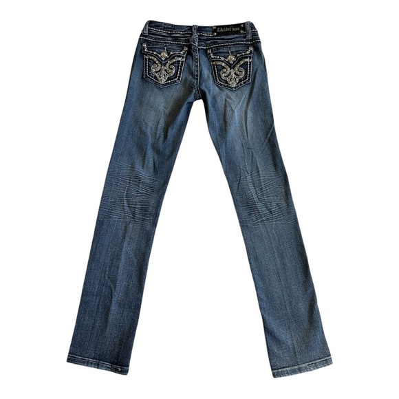 LA Idol Jeans Size 7 Blue Bootcut Bling Low Rise Whiskered Denim Pants 26” W - Picture 2 of 7